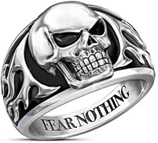 Skull Ring for Men, Gothic Demon Skull Head Ring, Punk Rock Skull Totem Ring, Vintage Black Eye Skull Bone Amulet Ring, Hip Hop Halloween Biker Ring, Viking Skull Jewelry Gift for Men Boys
