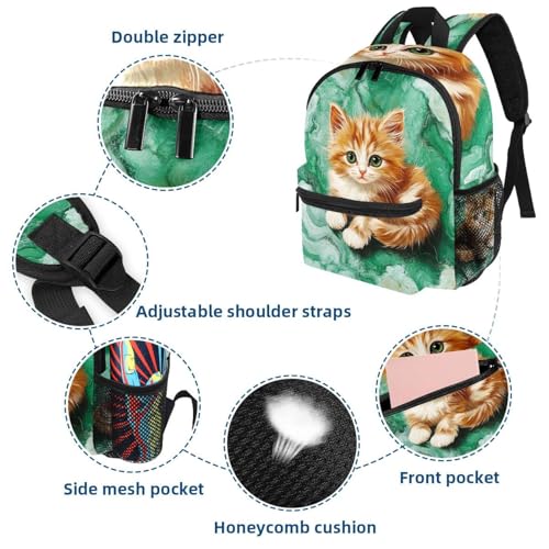 Sac à dos d'école pour la maternelle chat vert multicolore 25cm