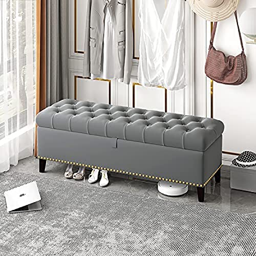 AISNXOQI Banco De Almacenamiento De Terciopelo,Lujoso Banco Otomano De Almacenamiento Banco De Extremo De La Cama,Banco Tapizado con Botones Y Almacenamiento,Gris,80X40X45Cm(31X16X18pulgadas)
