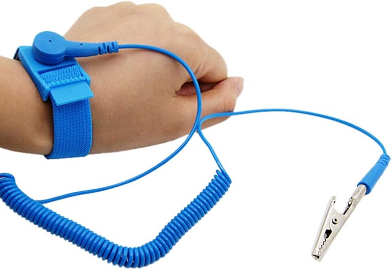 Correa de muñeca antiestática, pulsera ESD ajustable con clip de cocodrilo de cable de conexión a tierra, para trabajar en dispositivos electrónicos sensibles (1)