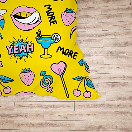 Housse de couette anti-plis en polyester durable et taie d'oreiller jaune