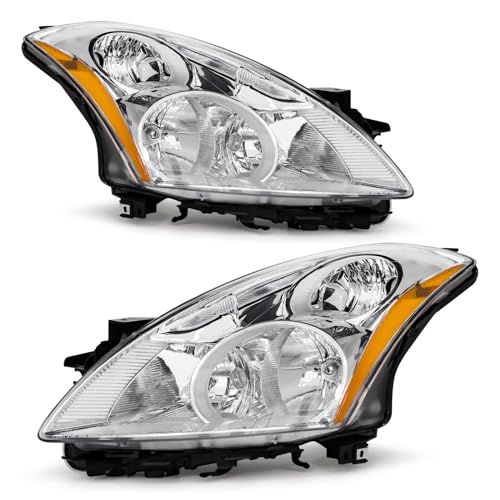 Headlights Assembly Compatible with 2010 2011 2012 Nissan Altima 4-Door Sedan Chrome Housing Amber Reflector Replacement Left And Right