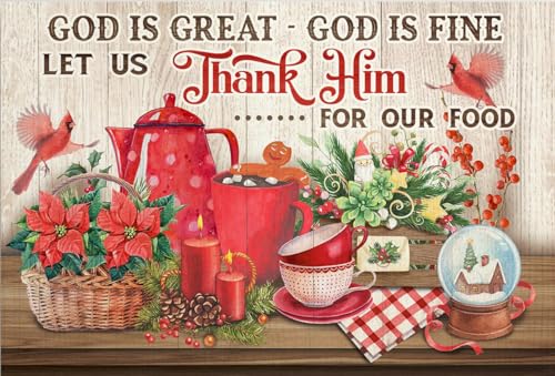 Plaque en métal vintage « God Is Great God Is Fine Let Us Thank Him For Our Food » - Décoration murale de Thanksgiving - 20,3 x 30,5 cm