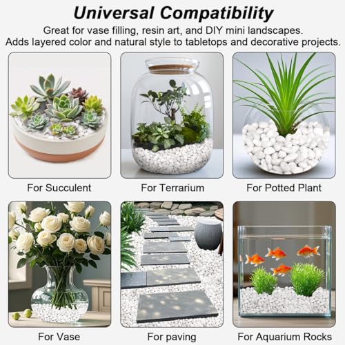 Image of Fish Tank Rocks,Landscaping Pebbles,Decorative Ornamental Pebbles Garden,Landscaping Stones Gravel Filler for Home Decoration Flower Bed Fish Tank Plants Vases Succulents (5 Pounds, White)