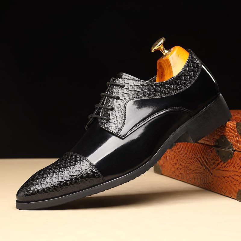 Formal Shoes for Men Lace Up Pointed Toe Patchwork Cap Toe Derby Shoes Block Heel Anti-Slip Slip Resistant Wedding2