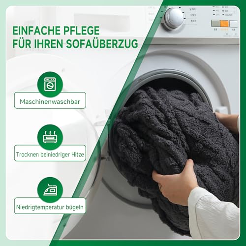 OHSIO Sofa Überzug – Elastischer & Waschbarer Sofabezug, Weicher Langlebiger Couchbezug für Sitzkissen & Wohnzimmermöbel(Dunkelgrau, 1x Rückenlehnenbezug)