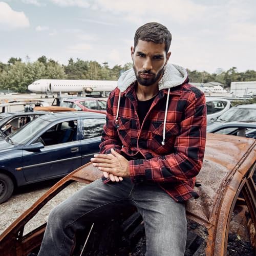 Individual Wear Men's Flannel Lumber Jacket - Warm All Weather Casual Outdoor Shera-Lined Jacket with Removable Hood3