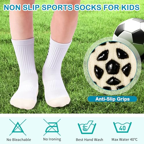 Kids Soccer Grip Socks Boys Girls Non Slip Athletic Crew Sports Socks 3 Pairs Football Basketball 4-16 Years3