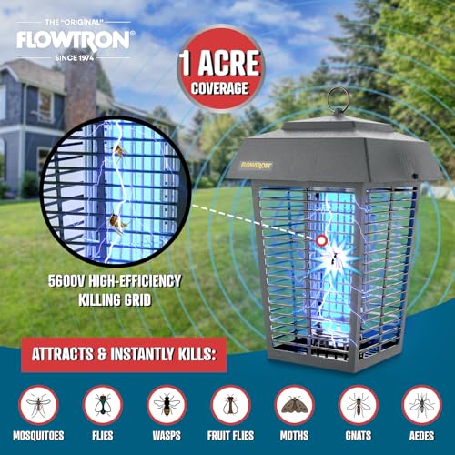 Image of Flowtron Bug Zapper, 1 Acre Outdoor, 40W UV Bulb, 5600V Zap Grid, Grey | Protects yards, patios, and farms - octenol lure attracts and helps eliminate mosquitoes, flies, and gnats - ETL certified