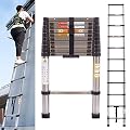 Telescoping Ladder 10.5FT Stainless Steel Heavy Duty Extension Collapsible Compact Ladder Adjustable Height 3.2M Attic Ladder Easy to Carry for Home Use Roof RV Outdoor EN131 Standard 330lb Max Load