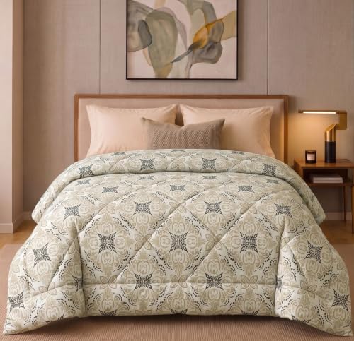 Image of HOMEKART 220 GSM Reversible Microfiber AC Comforter /Duvets for Mild Winter | All Season Single Size 3 Layered Quilted Blanket for Single Bed (230 cm x 150 cm,Grey Star)