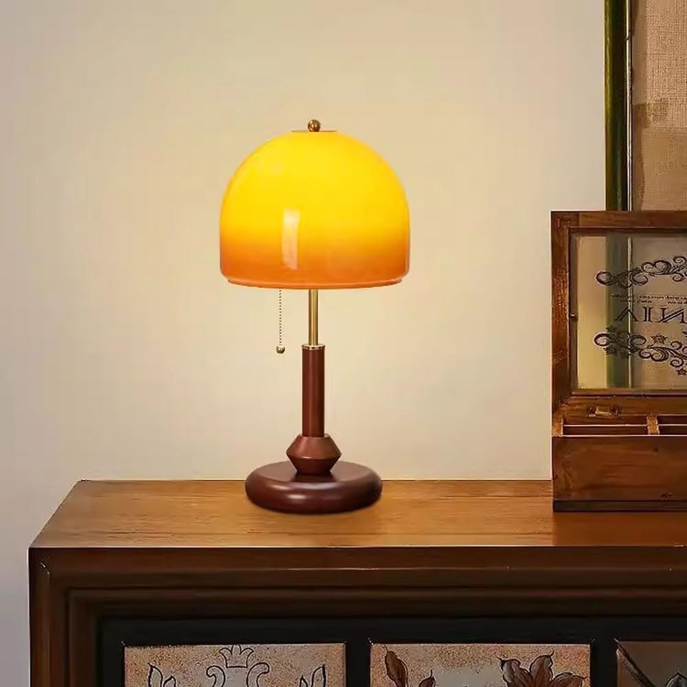 lampka nocna, Lampa nocna E27 z włącznikiem łańcuszkowym, drewniana, do salonu