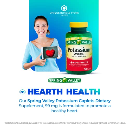 Spring Valley, Potassium Supplement, Caplets Dietary Supplement, 99 Mg, 250 Count + 7 Day Pill Organizer Included #TOP3