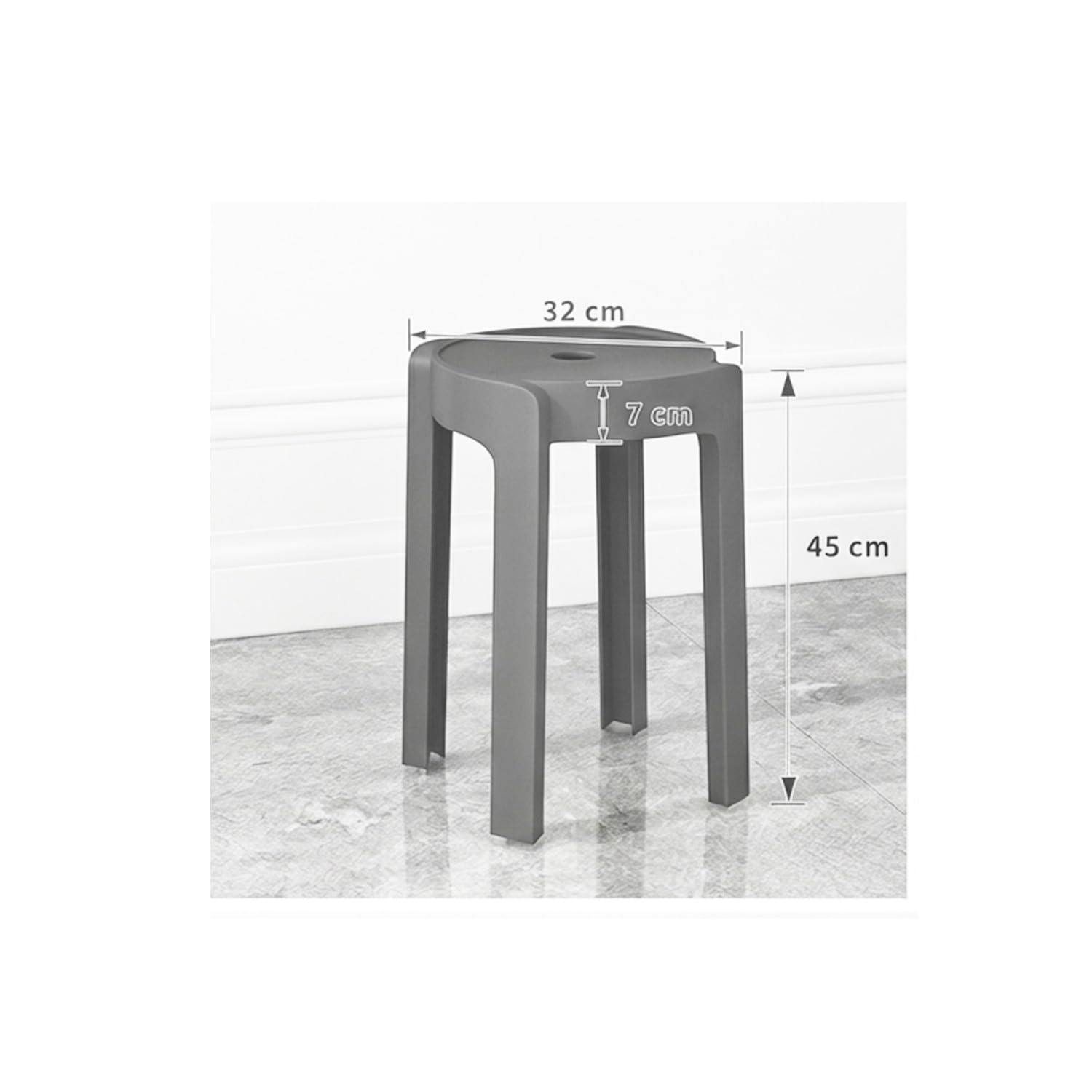 BM Home Tabourets Gigognes Empilables en Plastique Gris - Légers pour Maison, Cuisine, Jardin