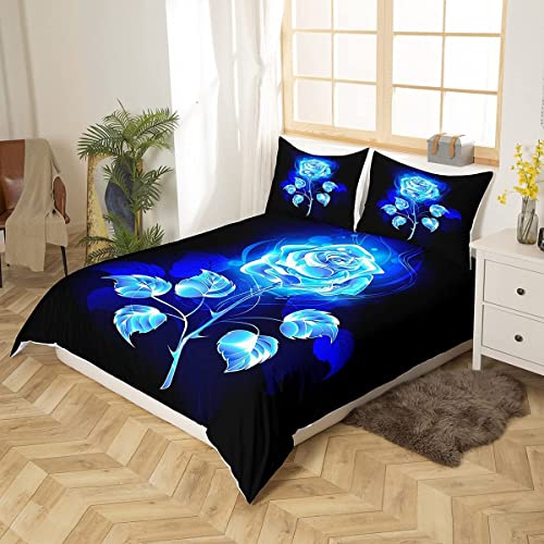 Housse de couette rose blooming blue flame fleurs pour lit enfant et ado