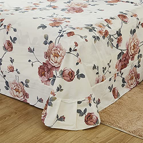 Image of FADFAY Sheets Set Queen Shabby Beige Floral Bedding Elegant Peony Sheets Set Vintage Flower Bedding Collections Soft 100% Egyptian Cotton 800 Thread Count Deep Pocket Fitted Sheet, 4Pcs-Queen Size