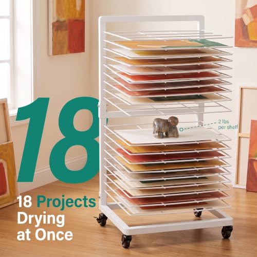 Image of OFFICEROO Art Drying Rack for Classroom & Preschool - 18-Shelf Mobile Paint Drying Rack, Canvas & Paper Drying Rack for Art Storage (White)