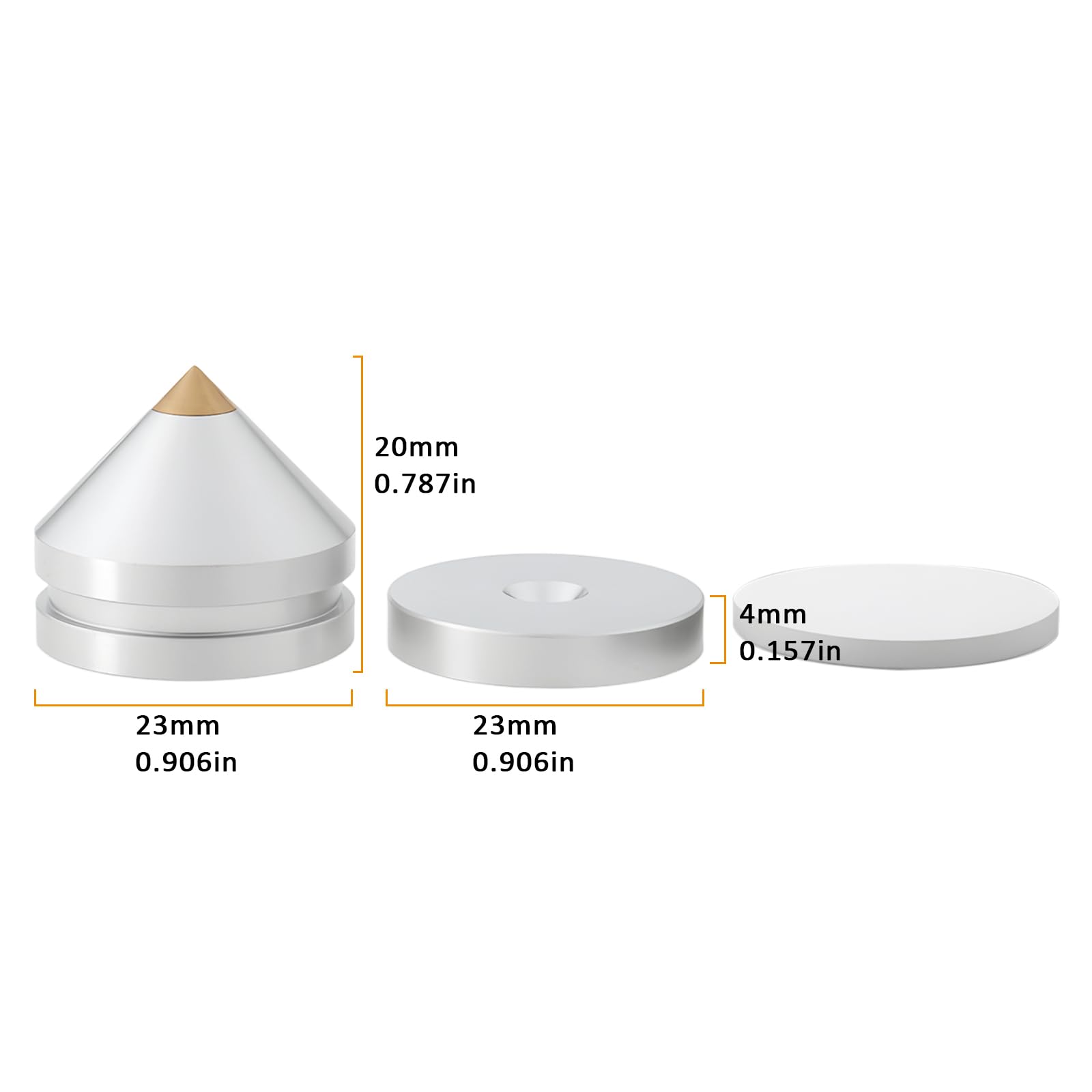 Set Di 4 Piedini Isolanti In Lega Di Alluminio Per Altoparlanti 23x20 Mm Cuscinetti Conici Antivibrazioni Per Giradischi E Lettori CD