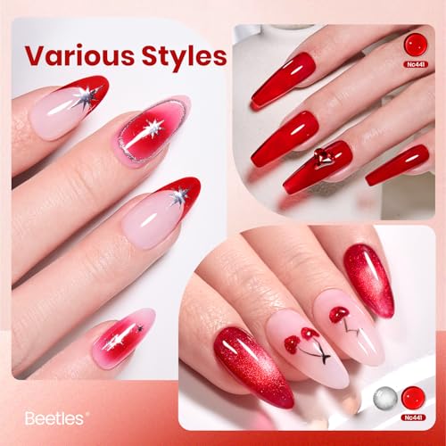 Image of Beetles Ruby Cherry Jelly Red Gel Nail Polish - 15ML Full Size Neutral Sheer Gel Nail Polish Translucent Effect Soak Off UV LED French Nail Art Salon DIY Manicure Gift for Women