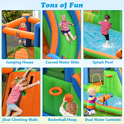 BOUNTECH Inflatable Water Slide, Kids Water Park Jump Castle w/Large Splash Pool, 2 Climbing Walls & Cannons, Water Slides Inflatables for Kids, Backyard Outdoor Water Slide Bounce House with Blower - Image 6