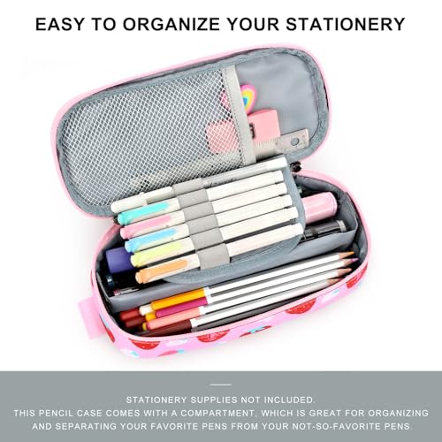 Image of mibasies Girls Pencil Case for Kids, Multi-Slot Pencil Pouch, Assorted Strawberry Red