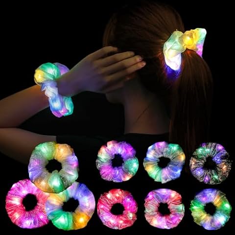 9 Pcs LED Scrunchies for Women - 3 Colors Light Modes, Light Up Scrunchies for Girls, Neon Scrunchies Hair Accessories for Girls Halloween Christmas Glow in The Dark Party Supplies Accessories Cover