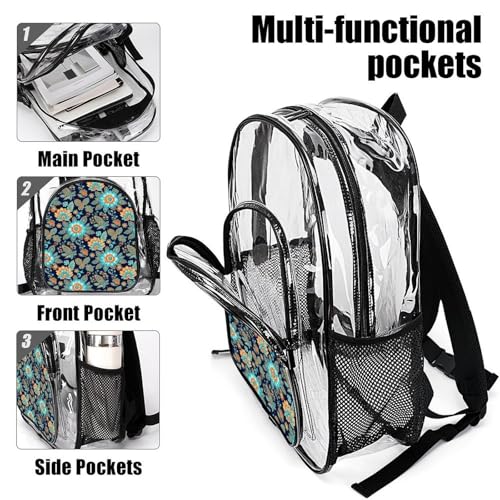 Casual Fashion Transparent Bag with Multi Pockets for Adults Floral Flowers Travel, Beach Outings, Concerts, Vacation, Daily Use4