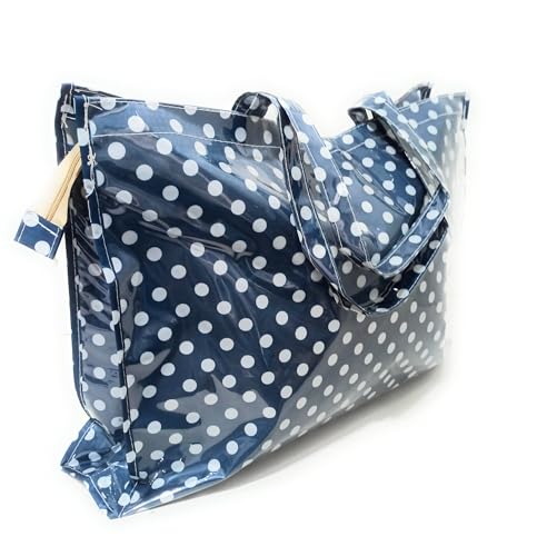 BRANDELIA Bolso grande Playa Plástico Reciclado Multiuso Piscina Picnic Compras Bolso de verano familiar Impermeable con Cremallera y Bolsillo interior, Lunares