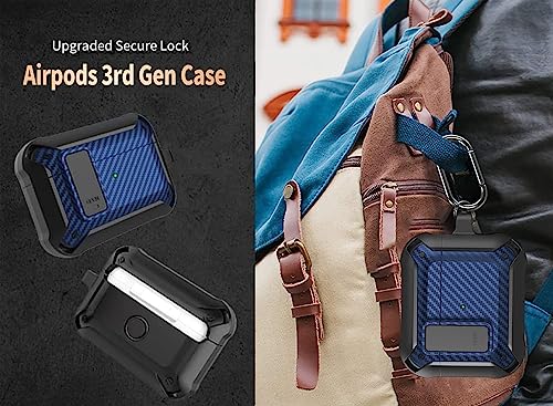 Image of Olytop for Airpods 3rd Gen Case with Lock 2021, Rugged Apple Airpods 3rd Generation Case Men Women, Armor Shockproof iPod 3rd Gen Case Protective Hard Shell with Carabiner&Cleaner kit, Black /Blue