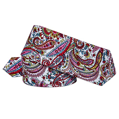 Yourties Mens Cotton Red Paisley Skinny Necktie And Tie Clip Set Floral Printed Slim Ties For Men #TOP4