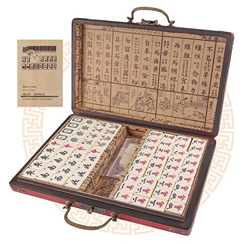 Chinese 144 Tiles Mahjong Set 0.71 \" Easy-to-Read Game Set Travel Mahjong Set Portable Size and Light Weight