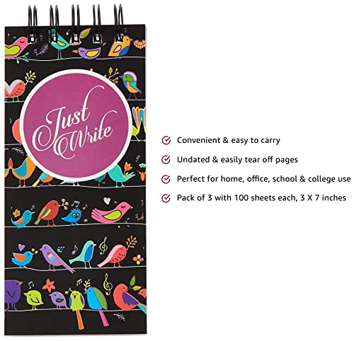 Image of Amazon Brand - Solimo Writing Pad, Pack Of 3, To Do List Notepad, Just Write, Stationery Supplies For School And Office Going Kids And Adult, 100 Pages