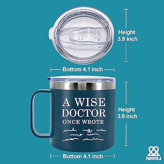 A Wise Doctor Once Wrote 14oz Insulated Coffee Cup with Handle & Lid | Doctor Gifts | Physician | Medical Student | MD | Stainless Steel | Vacuum Insulated | Travel Mug | Blue