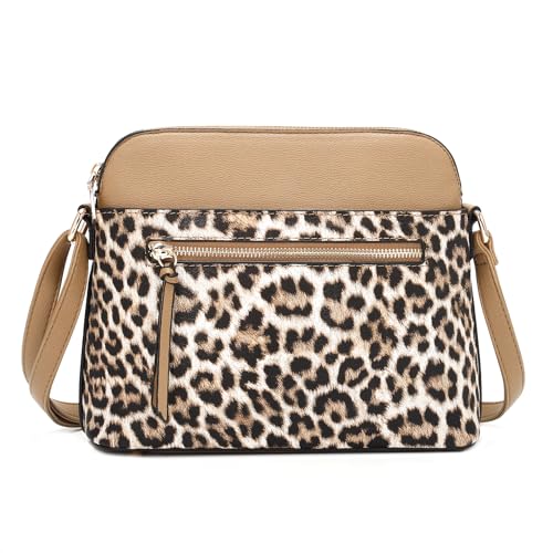 LA TERRE Small Crossbody Bag, Dome Shoulder Bag with Zipper Pocket Adjustable Strap, Leopard, Small
