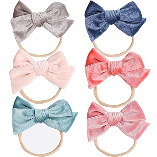 6PCS Baby Girls Velvet Bows Headbands,Toddler Girls Hair Accessories Bows Hair Bands Photography Props Hairband (Gray+Beige+SkyBlue+Dark Blue+Watermelon Red+Pink)