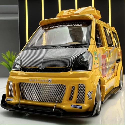 Image of Scale Exclusive Alloy Metal Pull Back | Die-cast Car Model with Sound Light Mini Auto Toy for Kids Metal Model Toy Car with Sound and Light (1:24 Scale Wuling Van Modified-Yellow)
