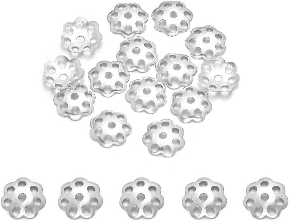 100pcs Pretty Flower Filigree 8mm (0.3 Inch) Bead Caps Sterling Silver Plated Brass End Caps DIY Craft Jewelry Making CF44-8