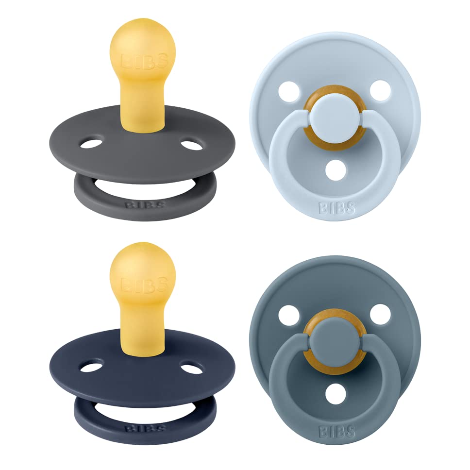 BIBS Colour Soother 4-Pack | BPA Free Dummy Pacifier | Round Nipple | Natural Rubber Latex | Made in Denmark | Size 0-6 Months | Deep Space Mix