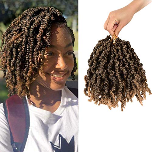 Short Curly Spring Pre-twisted Braids 5 Packs Synthetic Pre Twisted Passion Twists Crochet Hair Bomb Twist Braiding Hair Extensions 14 Strands/pack (10 Inch, T1B/27)
