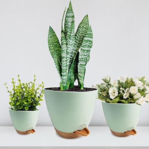 Turelinng Plant Pots 8/7/6.5/6/5.5/5 Inch, Self Watering Planters For Indoor Plants, Plastic Flower Pots With Drainage Holes, Saucer Reservoir, Watering Wick And Watering Lip, Green #TOP6