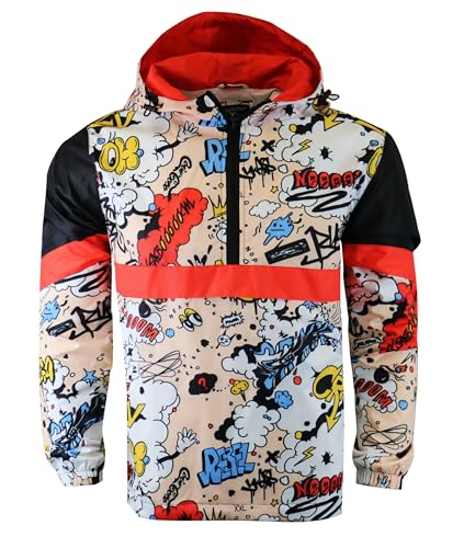 Image of Screenshotbrand Lightweight Hooded Water Resistant Windbreaker - Zip-up Fashion Map Print Rain Jacket