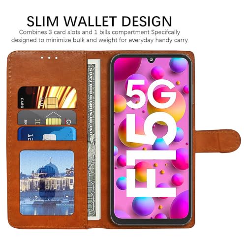 Image of amazon basics Flip Leather Mobile Cover (Soft & Flexible Back case) for Samsung Galaxy F15 5G / M15 5G (CamelBlack)