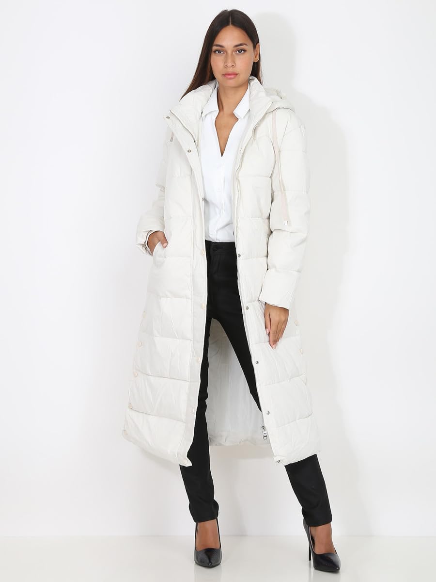 La Modeuse - Piumino lungo Oversize con cappuccio con coulisse, beige, S