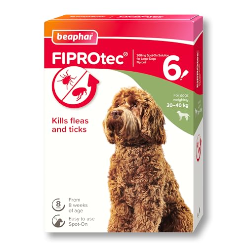 Beaphar - FIPROtec Spot-On Flea & Tick Treatment for Large Dogs 20-40kg 6 Pipettes - Kills Fleas & Ticks - Veterinary Medicine - Easy to Apply Monthly - Suitable for Dogs & Puppies from 8 Weeks