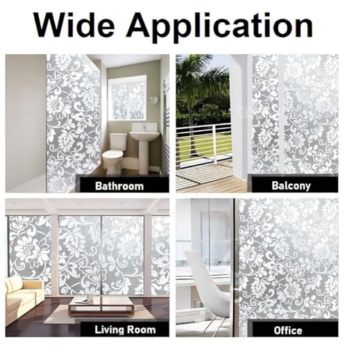 Image of COLORMATE Premium Vinyl Stained Frosted Window Glass Film (18x360 Inch) - Self-Adhesive Wallpaper Sticker Opaque Tint Cling for Window Glass Privacy Cover, Door, Office, Home.| Anti-UV. White Flowers