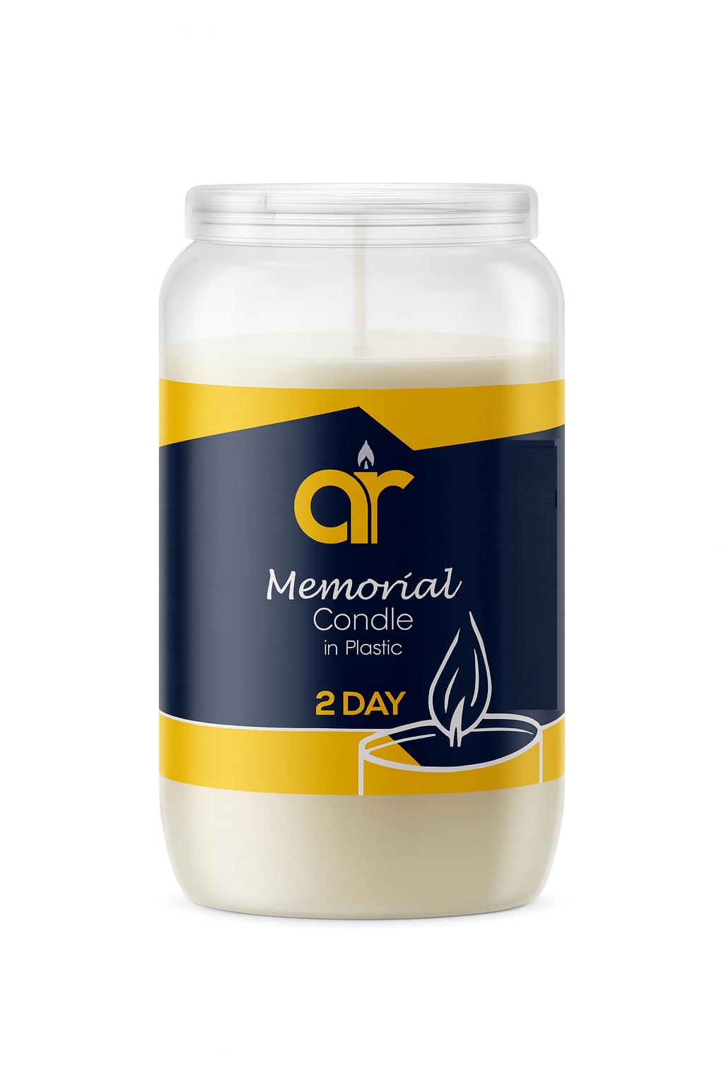 Ar Candles White - Memorial Candle In Plastic – 2 Day Long Burning For Indoor Use Only – Ideal For Yahrzeit, Vigil, Remembrance, Prayer, Ceremony And Spiritual Observances