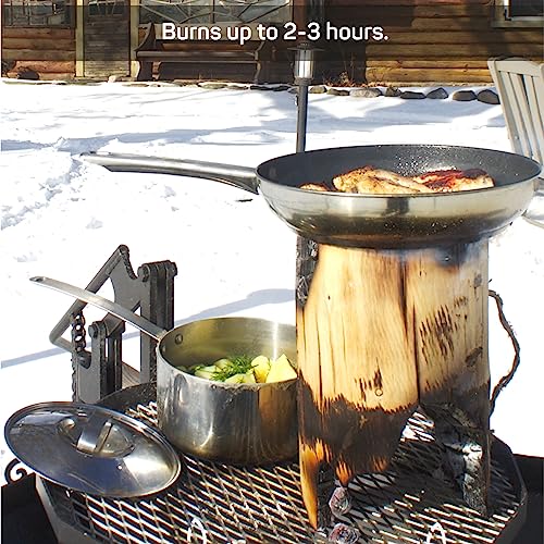 BBQ Light 4 Wood Fire Log with Lighter Cube, Swedish Torch, Swedish Candle, Swedish Fire Log for Camping, Cooking or Small Outdoor Fire from European Pine Tree, 30x30x18 cm