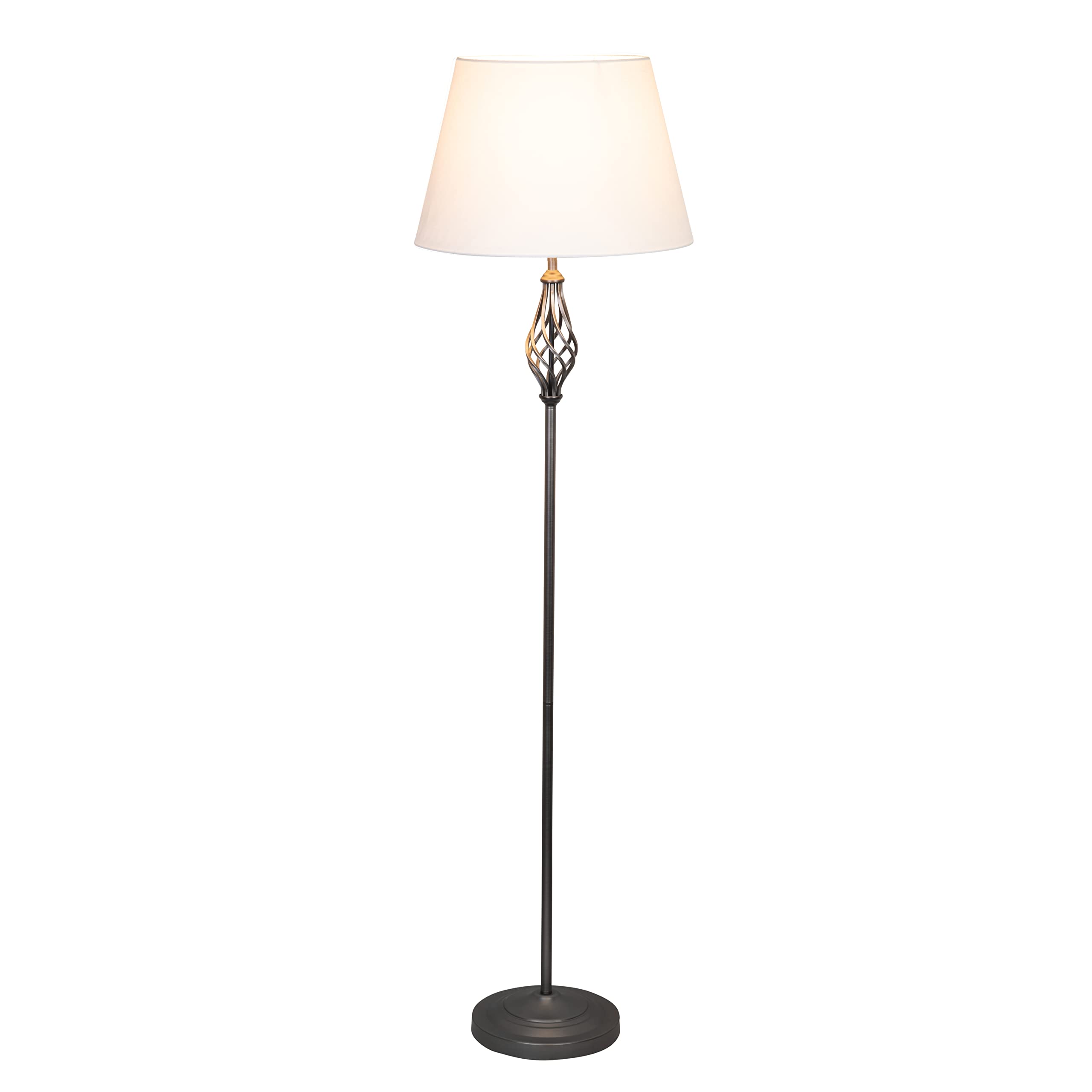 Floor Lamp Queenswood Barley Twist Pewter Grey with Natural Linen Drum Shade