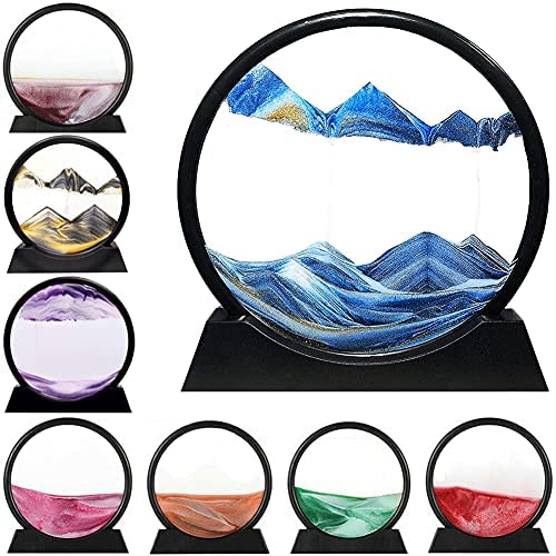 LINPING Flowing Sand Painting,Moving Sand Art Picture Round Glass 3D Deep Sea Sandscape in Motion Display Flowing Sand Frame, Home & Office Desktop Decorations (12 Zoll, Blue) - Image 7