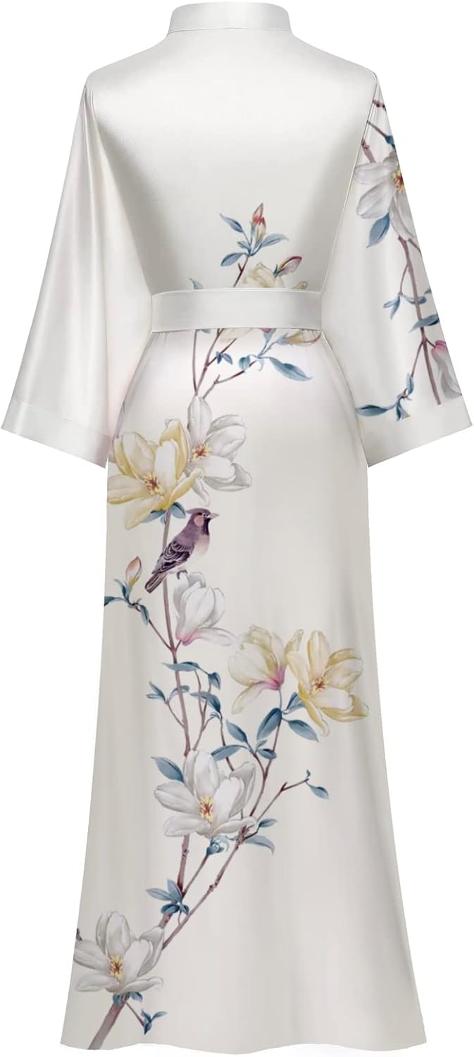 Women's Silk Kimono Robes Long Bathrobes Female Sleepwear Floral Print Wedding Robe Nightgown Satin Bridesmaid Robes - Image 2
